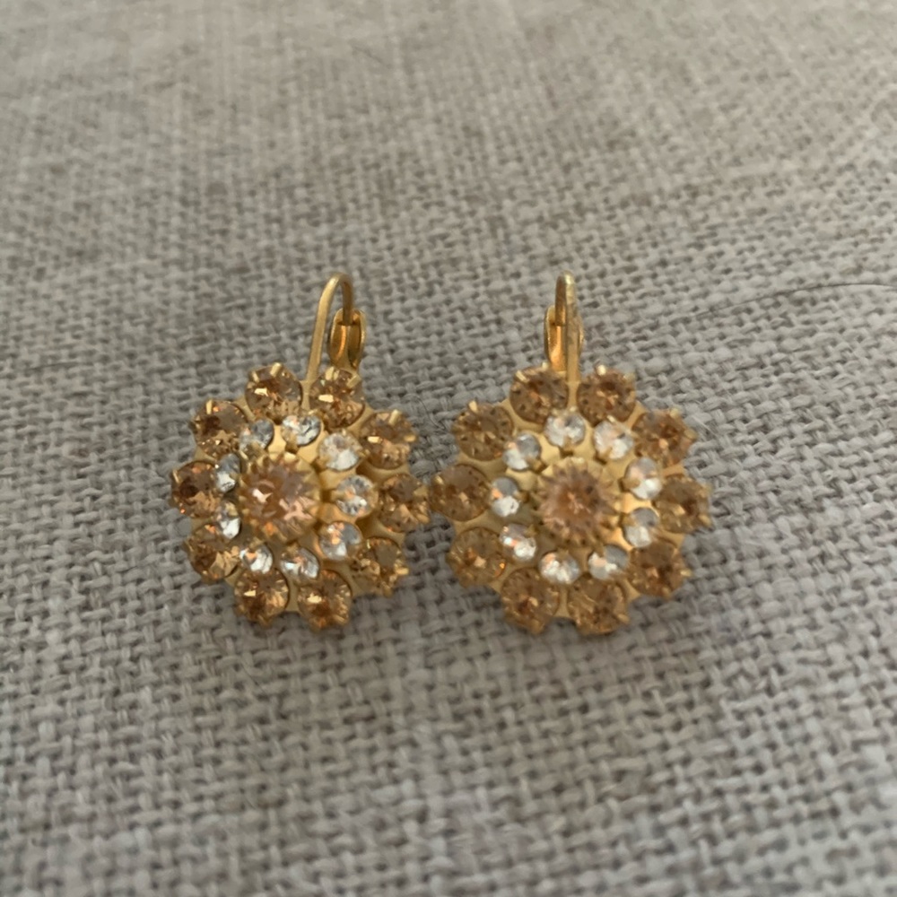 Gold plated flower crystal dangle earrings